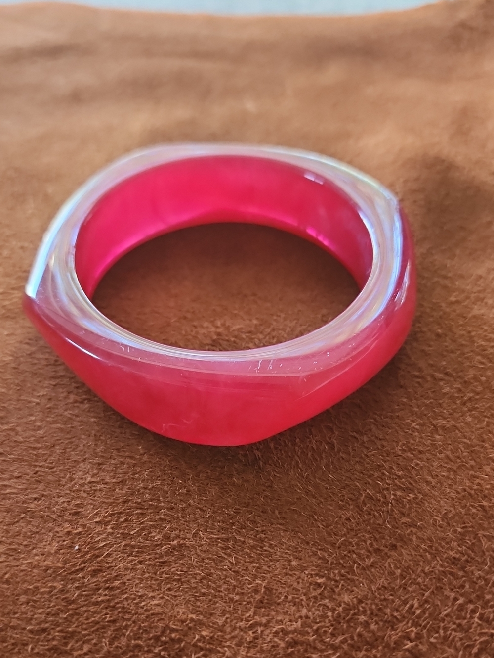 Vintage Y2K Pink Resin Faceted Bangle Bracelet - Women Jewelry Swirled